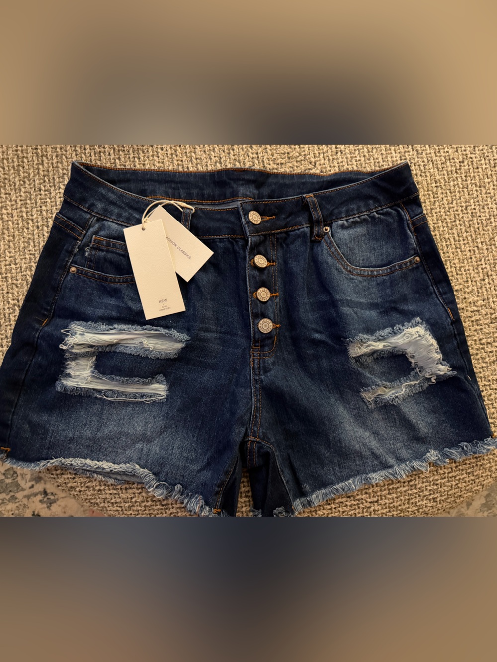 NWT High Rise Button Fly Distressed Denim Shorts Dark Wash Size XL